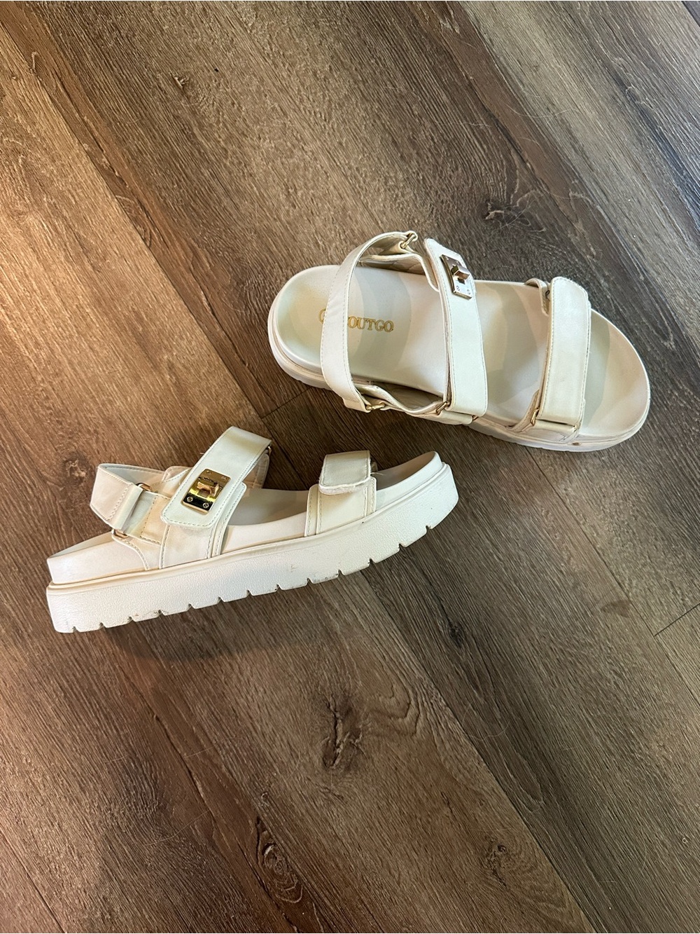 Cream Platform Sport Sandals with Buckle Straps